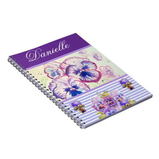 Lila Pansy Shabby Chic Wasserfarbe Rosa Blau Notizblock (Rechte Seite)