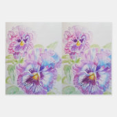 Lila Pansy Stiefmütterchen Blume Aquarellmalerei Geschenkpapier Set (Vorderseite)