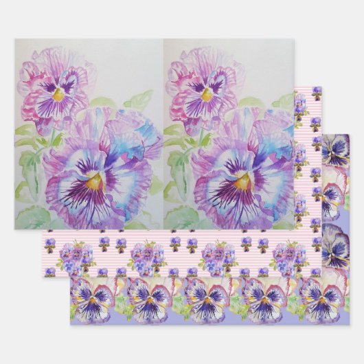 Lila Pansy Stiefmütterchen Blume Aquarellmalerei Geschenkpapier Set (Set)