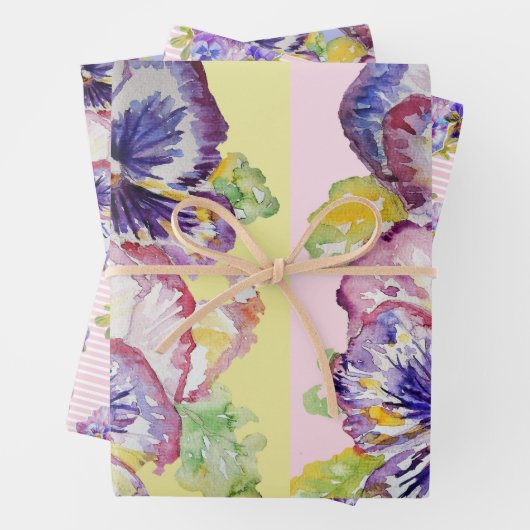 Lila Pansy Stiefmütterchen Blume Aquarellmalerei Geschenkpapier Set (Beispiel)