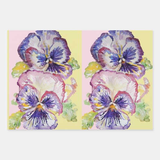 Lila Pansy Stiefmütterchen Blume Aquarellmalerei Geschenkpapier Set (Vorderseite)