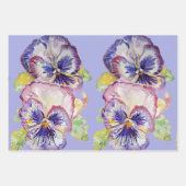 Lila Pansy Stiefmütterchen Blume Aquarellmalerei Geschenkpapier Set (Vorderseite)