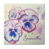 Lila Pansy Stiefmütterchen Watecolor Blumendesign Fliese (Vorderseite)