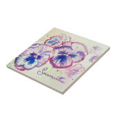 Lila Pansy Stiefmütterchen Watecolor Blumendesign Fliese (Seite)