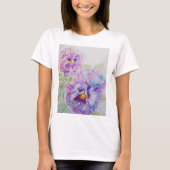 Lila Pansy Wasserfarben Malerei T Shirt (Vorderseite)