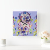 Lila Pansy Watercolor Frauen Bürouhr Quadratische Wanduhr (Zuhause)