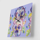 Lila Pansy Watercolor Frauen Bürouhr Quadratische Wanduhr (Winkel)
