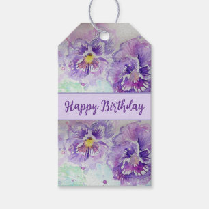 Lila Pansy Watercolor Happy Birthday Geschenkmarke Geschenkanhänger