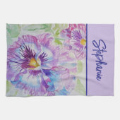 Lila Pansy Watercolor Womens Lavendel Violet Geschirrtuch (Horizontal)