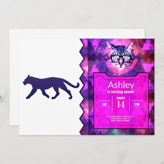 Lila Panther-Silhouette - Wählen Sie Hintergrund c Einladung (Vorne/Hinten)