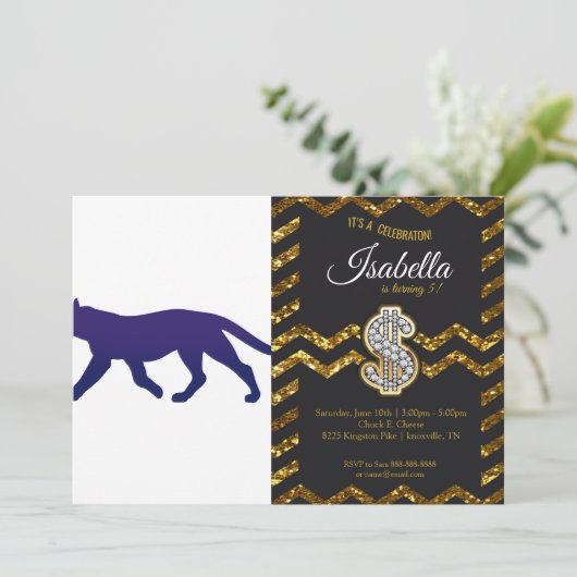 Lila Panther-Silhouette - Wählen Sie Hintergrund c Einladung (Stehend Vorderseite)