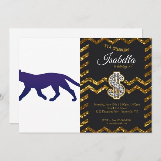 Lila Panther-Silhouette - Wählen Sie Hintergrund c Einladung (Vorne/Hinten)