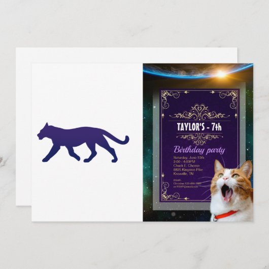 Lila Panther-Silhouette - Wählen Sie Hintergrund c Einladung (Vorne/Hinten)