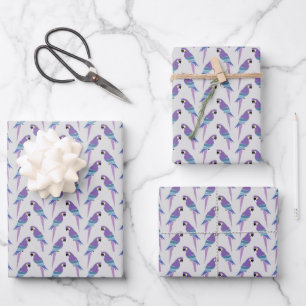 Lila Papageien Geschenkpapier Set
