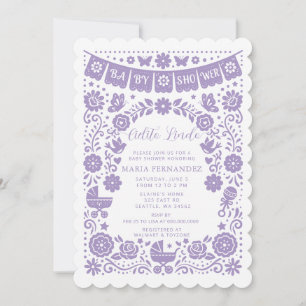 Lila Papel Picado Cielito Lindo Mädchen Baby Showe Einladung
