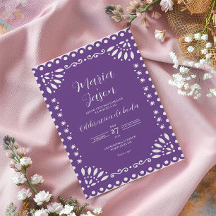 Lila Papel Picado Traditionelle Spanische Hochzeit Einladung