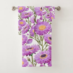 Lila Paper Daisies Blumenblumen Badhandtuch Set