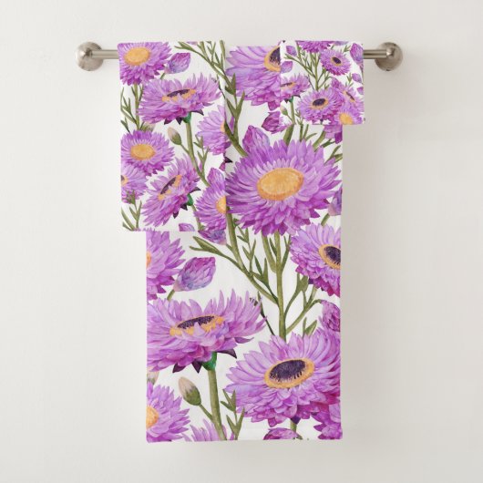 Lila Paper Daisies Blumenblumen Badhandtuch Set (Insitu)