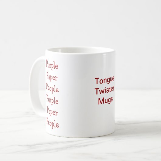 Lila Paper People Tongue Twister Tasse (Vorderseite Links)