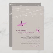 Lila Papierkran Fairy Lights Asiatische Hochzeit Einladung (Vorne/Hinten)