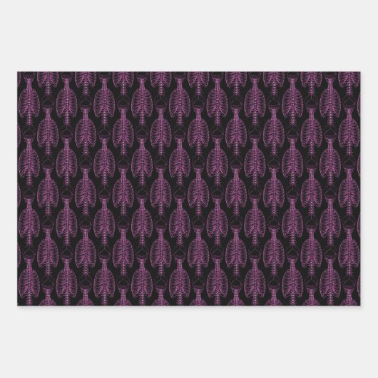 Lila Papiertücher für Skull- und Wirbelknochen Geschenkpapier Set (Vorderseite)