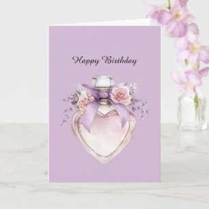 Lila Parfümflasche Schleife Rosa Blumen Geburtstag Karte
