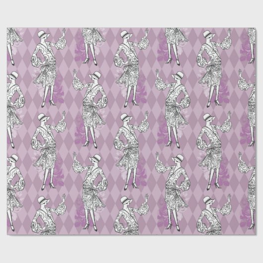 Lila Paris Art Deco Muster Geschenkpapier (Flach)
