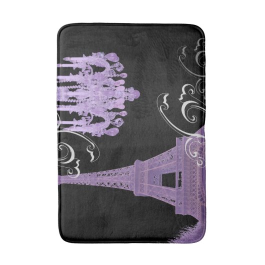 lila Paris-Eiffelturm in mädchenhafter Retro-Mode Badematte (Vorderseite Vertikal)