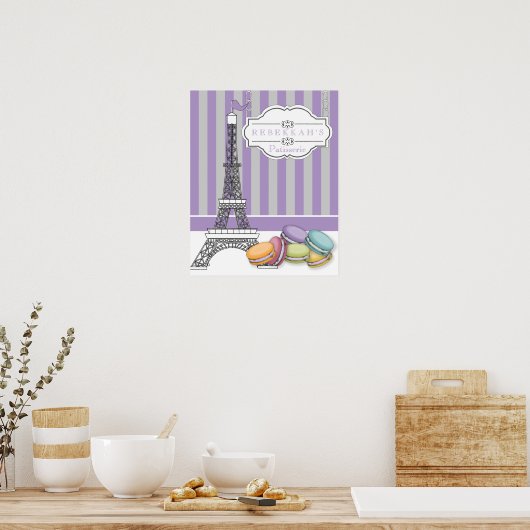 Lila Paris Macarons Eiffel Tower Monogram Poster (Küche)
