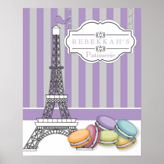 Lila Paris Macarons Eiffel Tower Monogram Poster (Vorne)