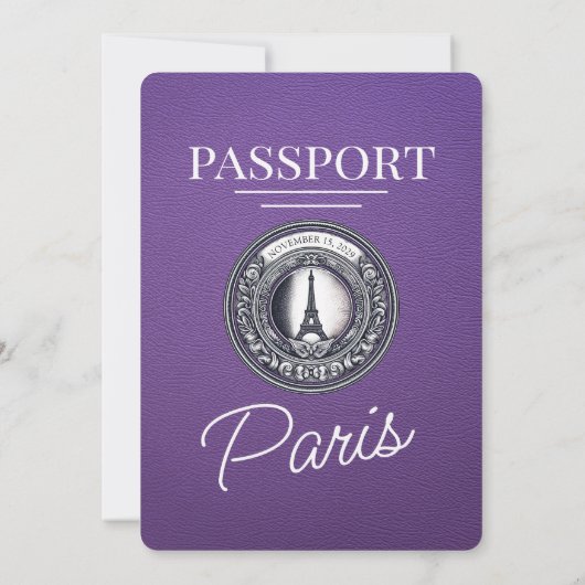 Lila Paris-Passport-Hochzeit Einladung (Rückseite)