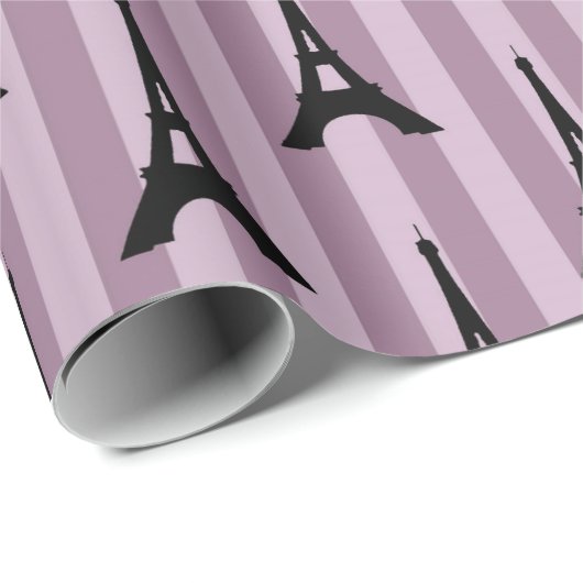 Lila Pariser Eiffelturmmuster Geschenkpapier (Rolleneckpunkt)