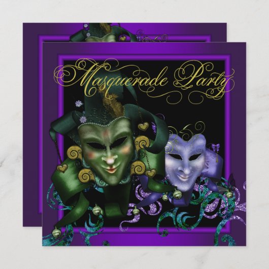 Lila Party Einladungen (Vorne/Hinten)