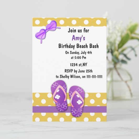 LILA Party Einladungen am Strand (Stehend Vorderseite)