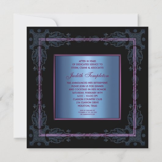 Lila Party für Frauen im Ruhestand Einladung (Rückseite)