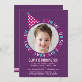 Lila Party Hat Kindergeburtstag Party Einladung (Vorne/Hinten)