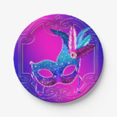 Lila Party mit rosa Masquerade Pappteller (Vorderseite)