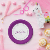 Lila Party | Name Violet Plum White Script | Pappteller (Party)