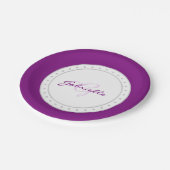 Lila Party | Name Violet Plum White Script | Pappteller (Schrägansicht)