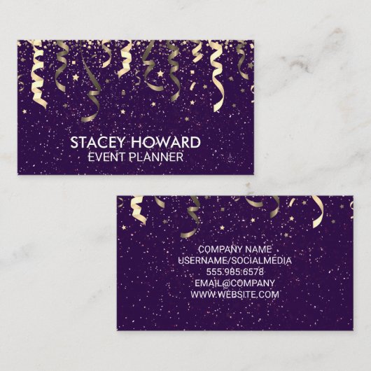 Lila | Party Popper und Confetti Visitenkarte (Vorne/Hinten)