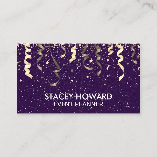 Lila | Party Popper und Confetti Visitenkarte (Vorderseite)