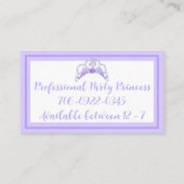 Lila Party Princess Business Cards Visitenkarte (Rückseite)