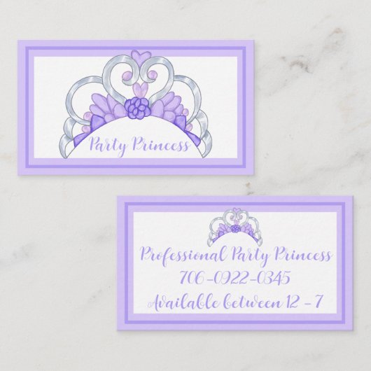 Lila Party Princess Business Cards Visitenkarte (Vorne/Hinten)