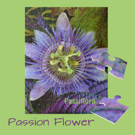 Lila Passiflora und botanischer Schild Puzzle