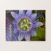 Lila Passiflora und botanischer Schild Puzzle (Horizontal)