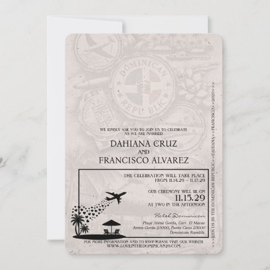 Lila Passport Hochzeit in der Dominikanischen Repu Einladung (Vorderseite)