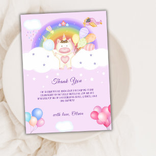 Lila Pastel Balloon Unicorn Rainbow Baby Dusche Dankeskarte