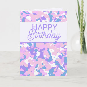 Lila Pastel Camouflage Happy Birthday Card Dankeskarte