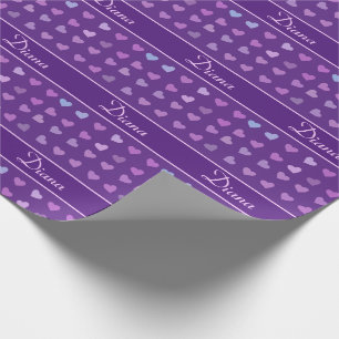 LILA PASTEL FARBIGE HERZEN PERSONALISIERT GESCHENKPAPIER