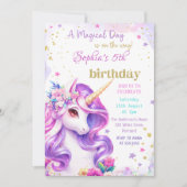 Lila Pastel Magical Unicorn Einladung zum Geburtst (Vorderseite)